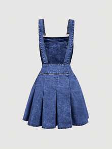 SHEIN MOD Women's Fitted Denim Pinafore Dress, Mini Length, Pink - Medium Wash - View 2