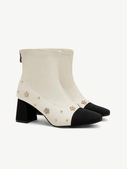 CUCCOO CHICEST Autumn/Winter New Beige Chunky Heel Elastic Elegant Comfortable Non-Slip Versatile Women Ankle Boots For Christmas