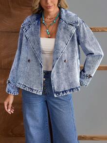 EMERY ROSE Women's Drop Shoulder Long Sleeve Vintage Casual Loose Fit Denim Jacket - Blue - View 3