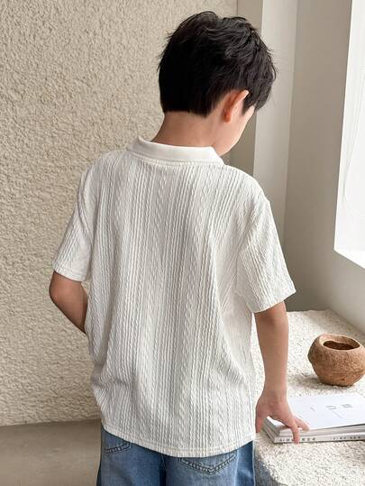 SHEIN 青少年男孩学院风针织纯色有领 Polo 衫