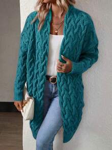 EMERY ROSE Áo khoác cardigan dệt kim dài qua vai thường ngày dành cho nữ, Thu/Đông - Màu xanh lam - Xem 7