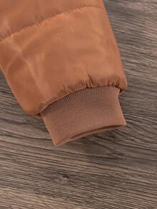 女童黑色连帽加厚高腰罗纹修身时尚羽绒服，秋冬季休闲百搭外套，女童冬季外套，儿童夹克，带帽儿童冬季外套，幼儿冬季外套，儿童羽绒服 - 咖啡棕 - 查看 4