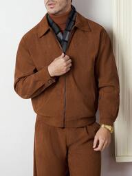 Core Aspect 1 st. herrjacka för vuxen bruk, brunt manchestertyg, enkel och bekväm, mångsidig för pendling, present till pojkvän/make/årsdag