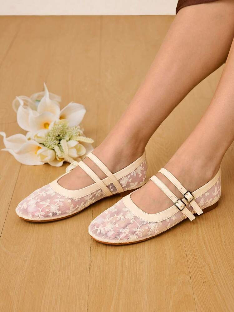 CUCCOO HITCHD White Mesh Flat Round Toe Casual Comfortable Breathable Strap Flat Shoes For Women, Spring Shoes, Spring Break, Easter For Christmas