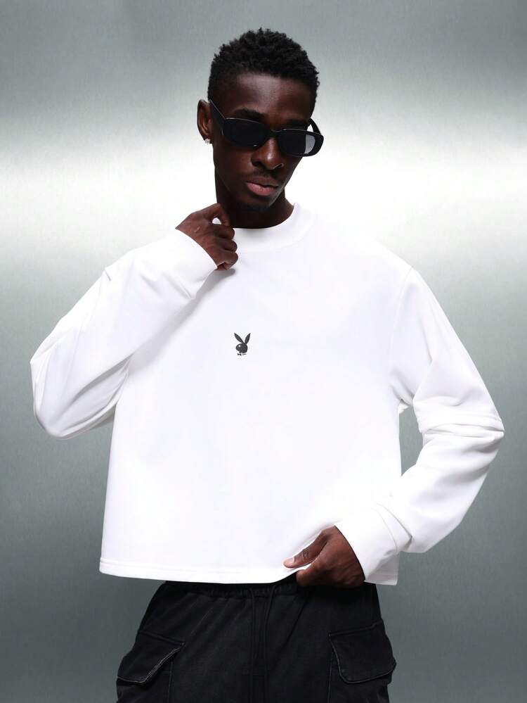 PLAYBOY X SUMWON Sweat-shirt-shirt col rond à imprimé graphique, coupe ample pour le streetwear urbain et décontracté