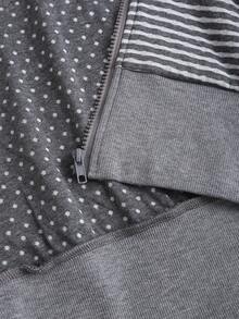 Sweetra 女士条纹波点休闲卫衣，适合日常通勤和日常穿着 - 灰色 - 查看 6