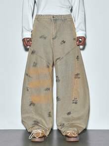 Modcrash 1 pièce Jeans évasés à patchwork vintage de style américain délavé (le produit n'inclut pas la ceinture et les accessoires). Tenue d'été décontractée de style rétro américain, unisexe, coupe ample. Convient pour le port quotidien et les tenues d'été. - Jaune citron - Voir 1
