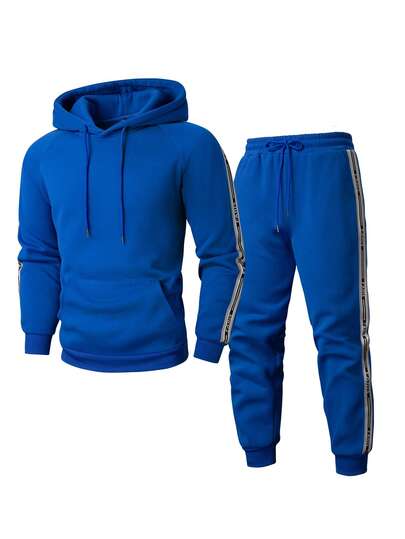 Manfinity Homme Conjunto de chándal casual con sudadera con capucha y pantalones con cordón y bolsillo con raya lateral para hombre