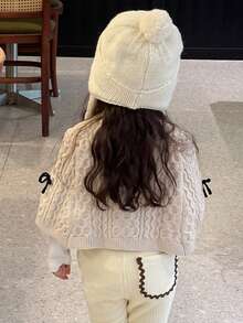 DAZY Baby Girls' Cable Knit Twist Hooded Cardigan With Bowknot Closure