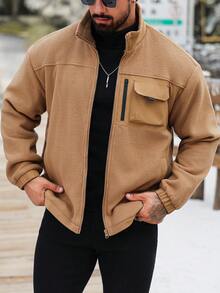 Manfinity CasualCool Men's Solid Color Minimalist Casual Long Sleeve Jacket - Coffee Brown - View 4