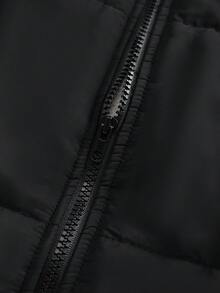 SHEIN Tall CURVE 冬季加大码长款纯色保暖内衬棉夹克 - 黑色 - 查看 4