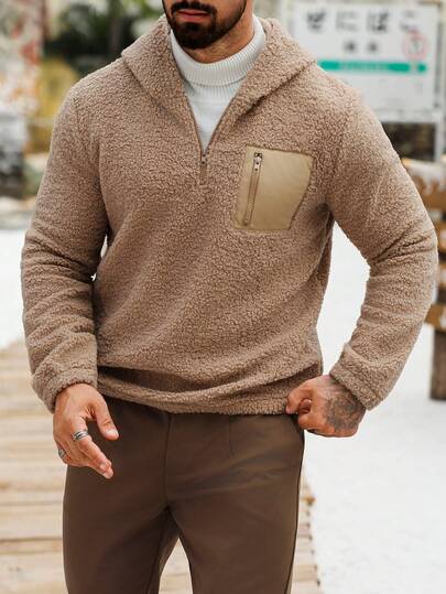 Manfinity CasualCool Men's Solid Color Minimalist Casual Long Sleeve Hoodie Earthy Clothes Men Brown Hoodies For Men Men Hoodies Pullovers Mens Hoodies Casual