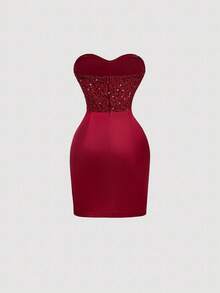 SHEIN MOD Váy trễ vai sequin màu đỏ tía thanh lịch dành cho nữ, Ngày tưởng niệm, Váy tốt nghiệp, Váy dự tiệc dành cho nữ, Váy dự tiệc dành cho nữ, Váy bó sát, Trang phục tuần trăng mật dành cho nữ, Váy tốt nghiệp, Váy dự tiệc cưới dành cho nữ, Trang phục nghỉ lễ dành cho nữ, Váy bồng bềnh, Váy dự tiệc, Váy bó sát - Màu Đỏ Sâu - Xem 2