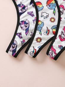 My Little Pony X SHEIN 3pcs Women's Full Print Contrast Binding Letter Tape Waist Comfortable Briefs Cute Panties Graphic Panties