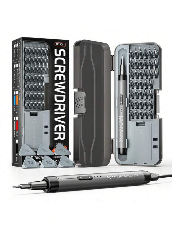 46-in-1 kabelloses elektrisches Schraubendreherset mit 38 magnetischen Präzisions-Bohraufsätzen, wiederaufladbarem Lithium-Akku mit USB-Stromversorgung, Multifunktions-Reparaturwerkzeugsatz für Smartphones, Laptops, Kameras, Uhren, Elektronik