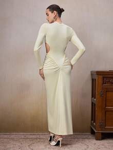 Modelyn Robe longue moulante élégante à manches longues et dos nu pour femmes, affinante et de haute qualité, convient pour l'hiver