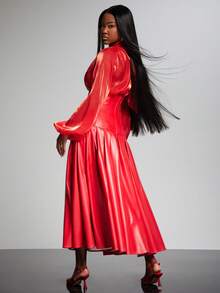 SOMTHRON Casual maxi-rok voor dames van kunstleer met hoge