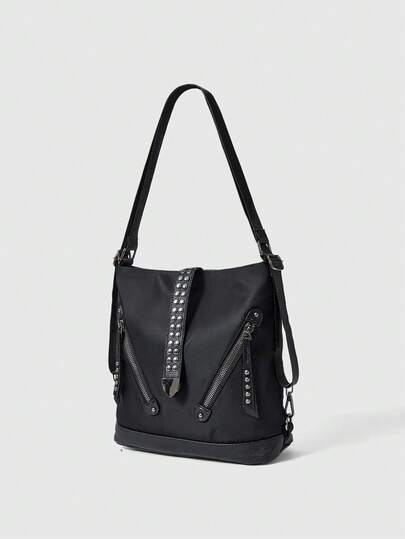 Grunge Punk Women's Fashion Zipper Design Rivet Punk Style Shoulder Bag