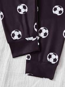 2pieces  Teenager Boys ,Men's Trending Soccer Element Pattern Snug Fit Crew Neck Long Sleeve & Long Pants Pajama Set, Grey & Black Main Colors, Made Of High Stretch Fabric, Minimalist & Versatile For Casual Loungewear , Cozy Fall & Winter Styles Clothes ,Best Christmas Gifts For Kids ,Comfortable And Soft Linger - Grey - View 7