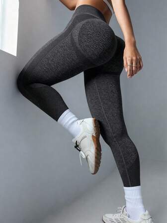 Legging de yoga chiné en maille chinée sans couture contrôle du ventre formation legging