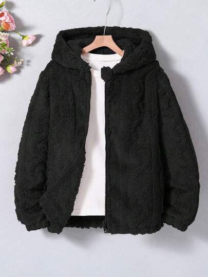 Sparklyn 少女白色蓬松夹克，冬季，毛绒材质，长款设计，舒适合身，经典白色