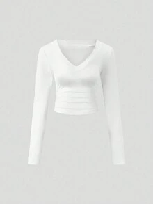 GlowEve 女士純色v領長袖三件套t恤