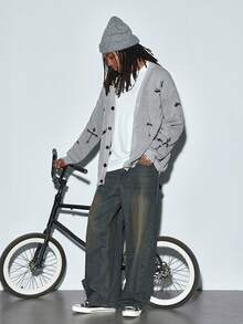 Modcrash 1件日式宽松水洗阔腿直筒男士牛仔裤，春夏款，复古美式，男女皆宜，宽松版型夏季服装——适合日常穿着和夏季度假穿着。 - 銅色 - 查看 1