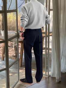 Claim Dot 男士纯色立领宽松长袖套头毛衣，秋冬款 - 淺灰色 - 查看 2