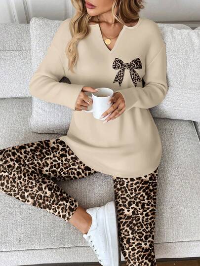 SHEIN LUNE Casual 2pcs/Set Women Long Sleeve T-Shirt And Leggings, Autumn/Winter