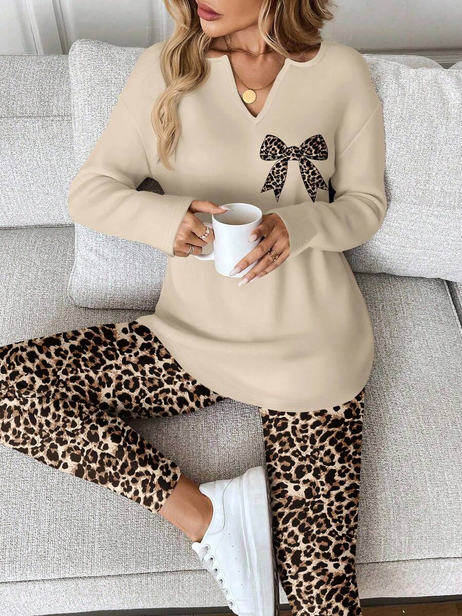 SHEIN LUNE Casual 2pcs/Set Women Long Sleeve T-Shirt And Leggings, Autumn/Winter - Multicolor - View 1