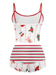Y2Kool Debiesn 女士圣诞Y2K性感吊带条纹蕾丝拼接两件套，饰有千禧驯鹿文字和圣诞树印花，辣妹条纹短裤套装，圣诞快乐服装，圣诞泰迪熊上衣，节日睡衣，圣诞睡衣，女士水果服装，拐杖糖印花草莓服装，女士睡衣套装，女士圣诞主题睡衣，女士圣诞服装，水果睡衣，春季服装，女士生日服装，女士嘉年华服装 - 彩色 - 查看 6