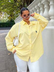 NegzBox Blusa holgada de manga larga con rayas crema-amarillas bordadas para mujer - Amarillo - Ver 5