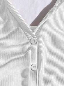 SHEIN 女士时尚休闲街头风 Polo 领翻领修身露背 V 领无袖上衣 - 白色 - 查看 4