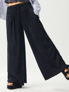 Bohemela Pantalones anchos de punto sueltos de unicolor casuales para mujer