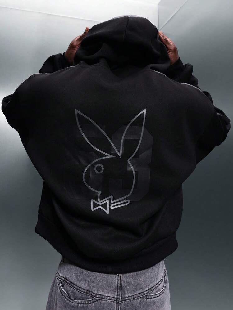 PLAYBOY X SUMWON Oversized Lace Up Hoodie With Logo Print