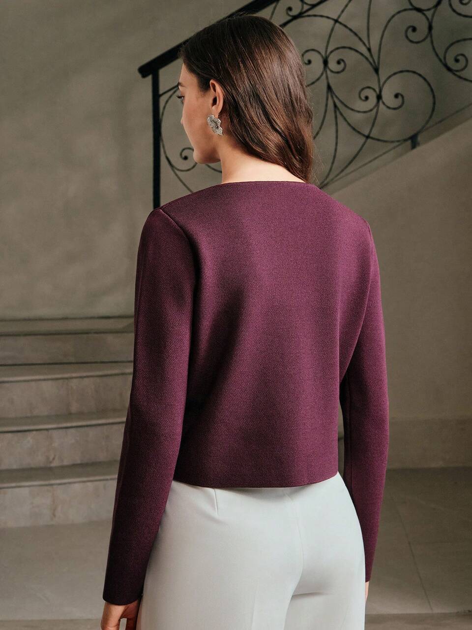 Anewsta Elegant Women's Red Violet Polyester Pearl Studded Round Neck Long Sleeve Sweater Co-Ord For Stylish Appeal