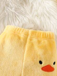 SHEIN 2 pièces/Set Vêtements pour bébé garçon, Top en polaire imprimé canard et poussin mignon + Pantalon en polaire de couleur unie avec chapeau, Tenue décontractée d'hiver