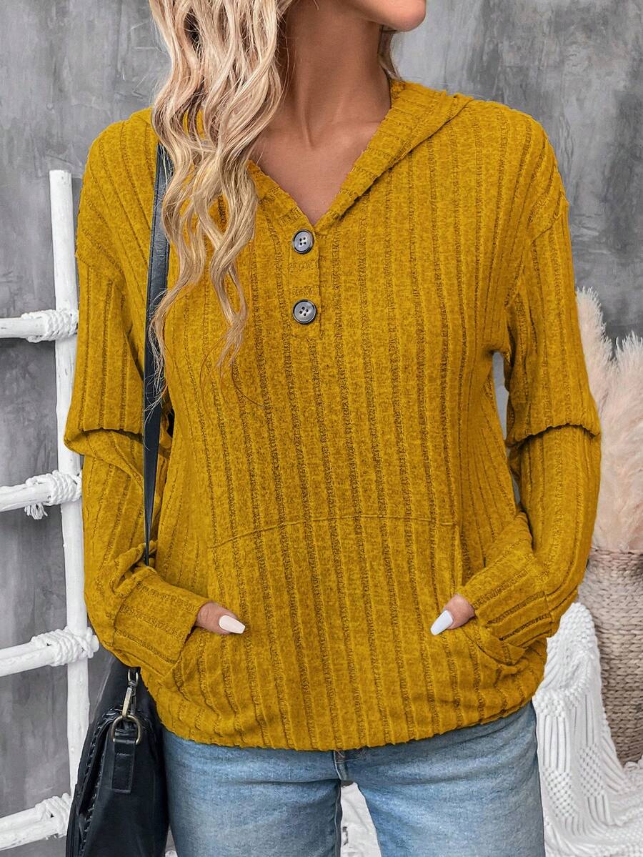 SHEIN LUNE 半开放式入口通行卫衣 - 芥末黃 - 查看 1