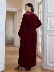 Al Najma Vestido elegante de estilo árabe con decoración de cinta para mujer de talla grande - Burdeos - Ver 2