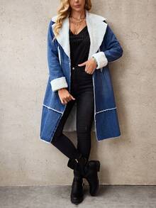 EMERY ROSE Women's Casual Long Sleeve Warm Denim Jacket - Blue - View 3