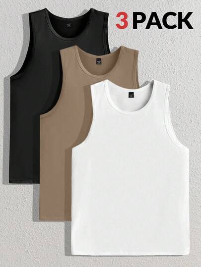 EASEVO Camiseta de tirantes casual y versátil de unicolor con cuello redondo para hombres de talla grande