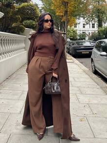 NegzBox Women's Elegant French Style White Casual Work Pants Fall Cloth For Women - Coffee Brown - View 6