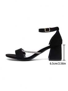 CUCCOO SZL Women's Fashion Rhinestone Ankle Strap Chunky Heel Round Toe Comfortable Sandals - Black - View 5