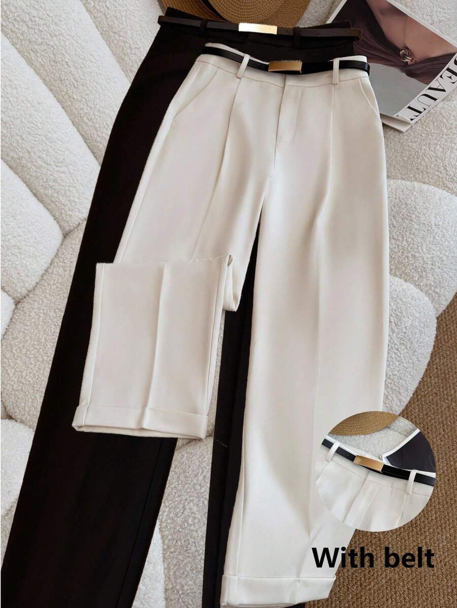 Airaco Women's Casual Loose Straight Leg Ankle Length Pants, Versatile Solid Color - Apricot - View 1