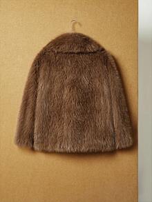 Maija Veste décontractée ample à col rabattu, manches longues, en fausse fourrure, couleur unie, pour femmes, automne/hiver - Camel - Voir 5