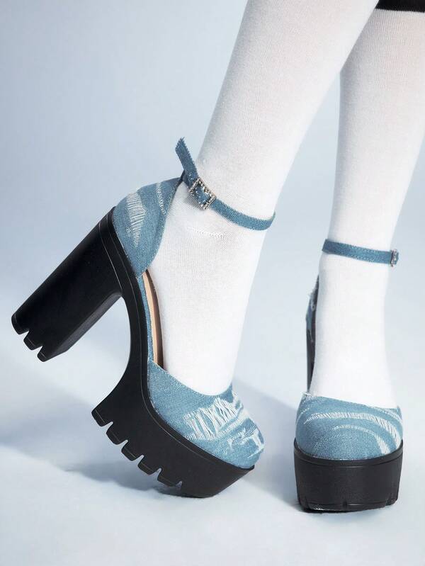 Sugerpunk Tacones altos de plataforma glamorosos para fiesta de noche, impermeables, con diseño de hebilla para mujeres