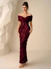 Coutiva Autumn And Winter Elegant Square Neck Long Sleeve Slim Mermaid Skirt Trailing Splicing Lace Embroidery Evening Dress, Wedding Dress, Party, Christmas Dress