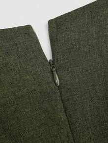 Sweetra 大码女式纯色翻领纽扣设计优雅复古连衣裙 - 墨綠色 - 查看 3