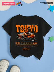 GraphicGems Tween Boy Tokyo Underground 赛车印花圆领短袖黑色街头 T 恤，夏季 - 黑色 - 查看 6