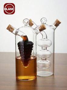 1 件橄榄油和醋分配器，2 合 1 透明双层玻璃厨房烹饪容器，9.5 盎司橄榄油分配器瓶，带木塞，双倾倒嘴塞，用于油和醋，学校用品 - 白色 - 查看 1